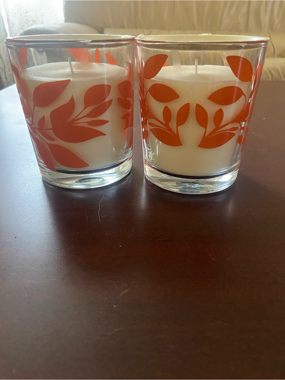 IKEA Orange Leaf Glass Votive Candles - Pair